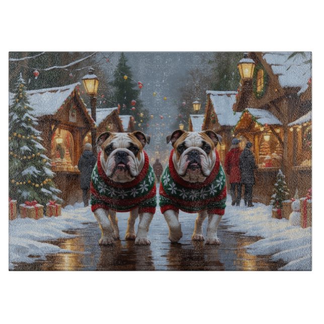 Planche À Découper Noël des Bulldogs sous la neige (Devant)