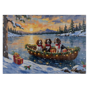 Planche À Découper Noël en bateau avec un Brittany Spaniel