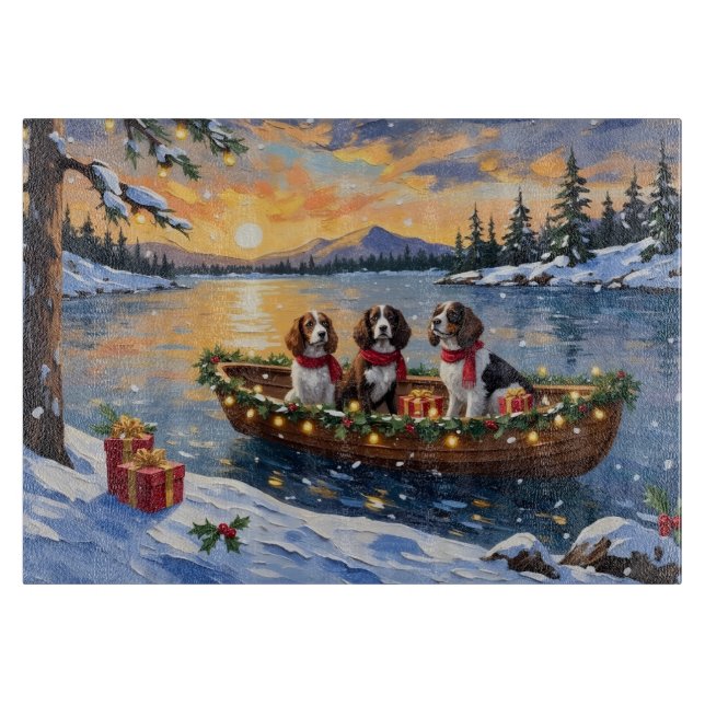 Planche À Découper Noël en bateau avec un Brittany Spaniel (Devant)