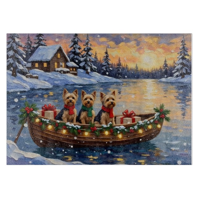 Planche À Découper Noël en bateau avec Yorkipoo (Devant)