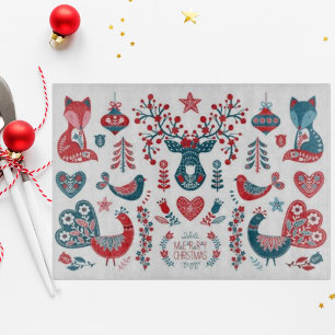 Planche À Découper Noël et Art Populaire Scandinave Rouge et Bleu Mar