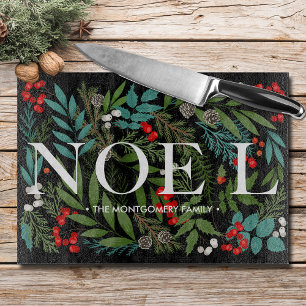 Planche À Découper NOEL et verdure sur le noir