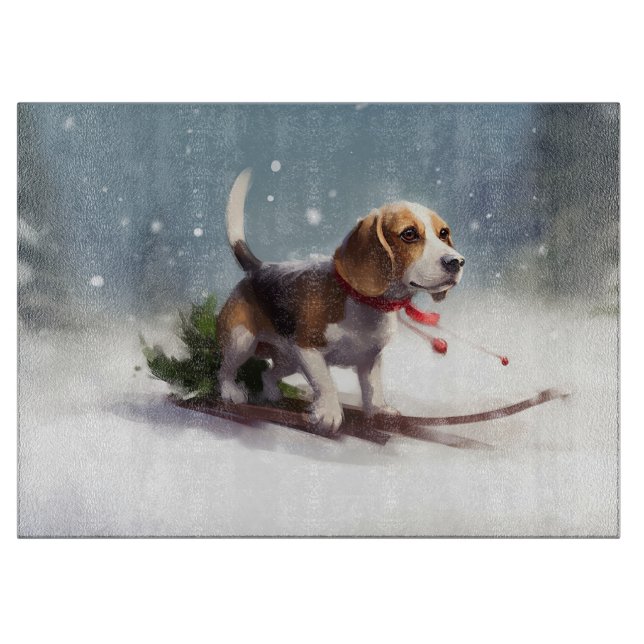 Planche À Découper Noël neige hiver Beagle (Devant)