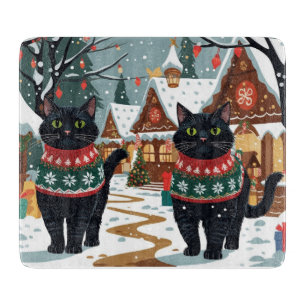 Planche À Découper Noël neigeux avec chat noir de Noël