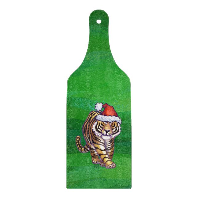 Planche À Découper Noël Tigre Sur Vert (Devant)