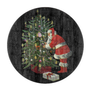 Planche À Découper Noël vintage, Père Noël avec présents