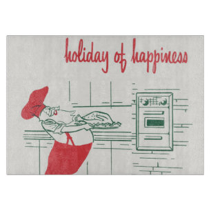 Planche À Découper Noël vintage, Père Noël chef et dinde