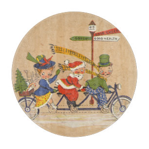 Planche À Découper Noël vintage, Père Noël victorien à vélo