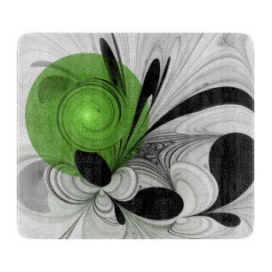 Planche À Découper Noir Abstrait et blanc avec art fractal vert