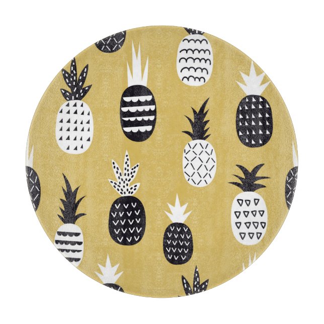 Planche À Découper Noir, ananas blanc, arrière - plan jaune (Devant)