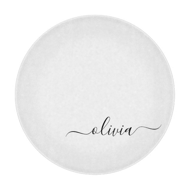 Planche À Découper Noir Blanc moderne Script Girl Monogramme Nom (Devant)