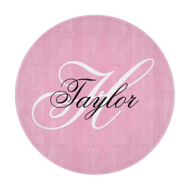 Planche À Découper Noir et blanc Fatigue Monogramme rose (Devant)