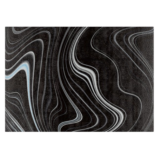 Planche À Découper Noir et blanc Wavy Abstraction (Devant)