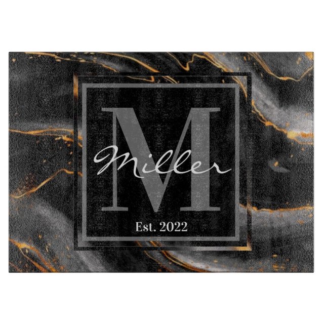 Planche À Découper Noir et or Marbré à nouveau marié (Devant)