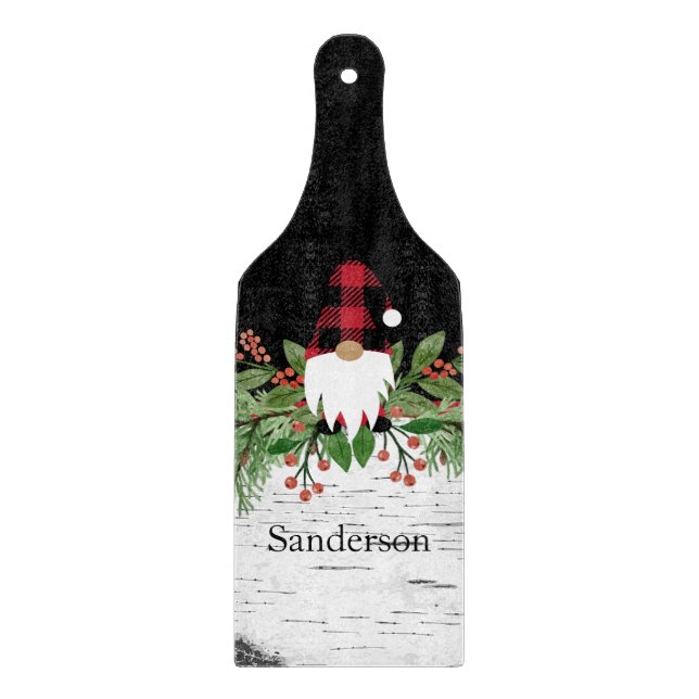 Planche À Découper Noir Joyeux Noël Rouge Buffalo Plaid Gnome (Devant)