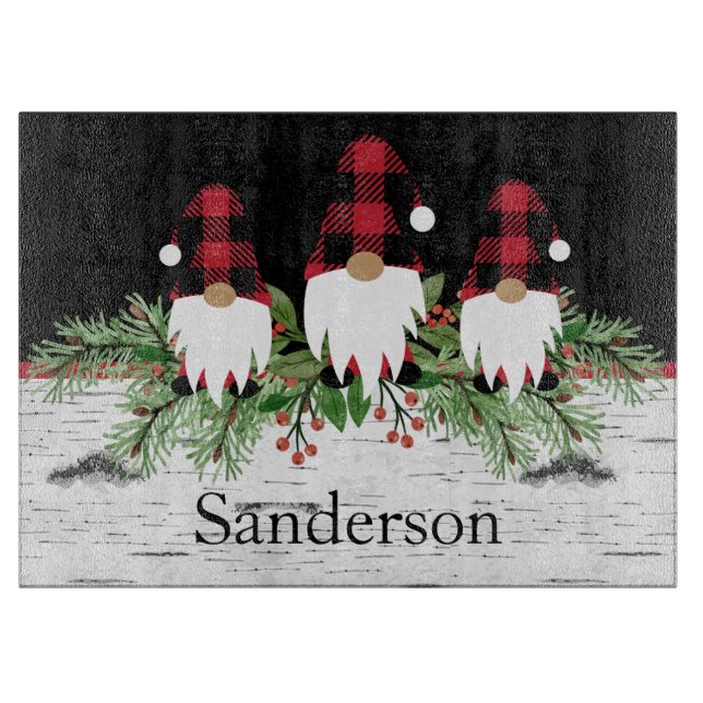 Planche À Découper Noir Joyeux Noël Rouge Buffalo Plaid Gnome Rec, (Devant)