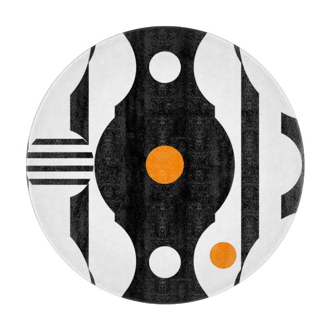 Planche À Découper Noir Orange Rétro Mod Géométrique (Devant)