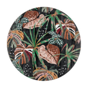 Planche À Découper Noir tropical : Motif de forêt exotique foncé