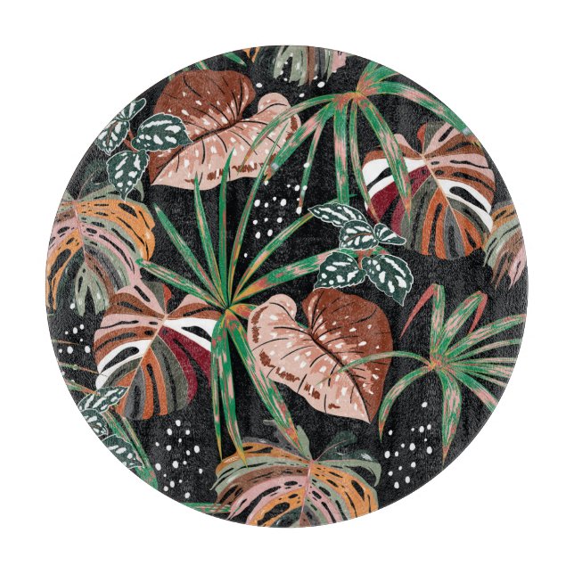 Planche À Découper Noir tropical : Motif de forêt exotique foncé (Devant)