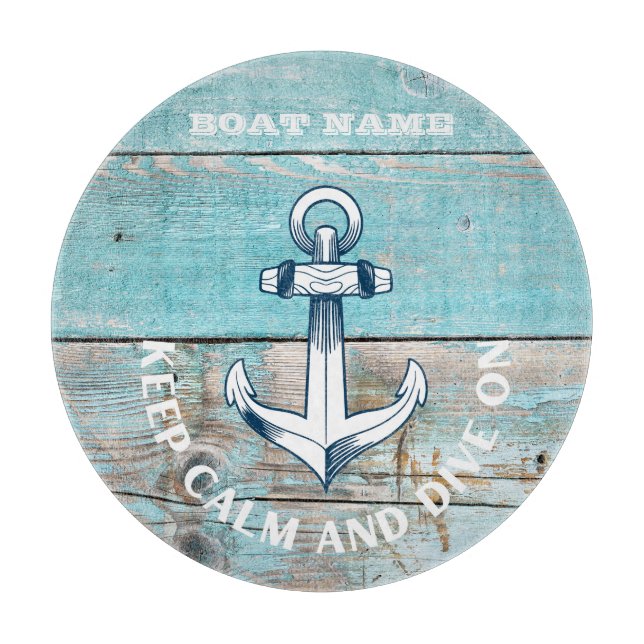 Planche À Découper Nom de bateau nautique Ancre Bois rustique (Devant)