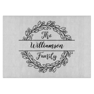 Planche À Découper Nom de famille de couronnes Feuilles personnalisée