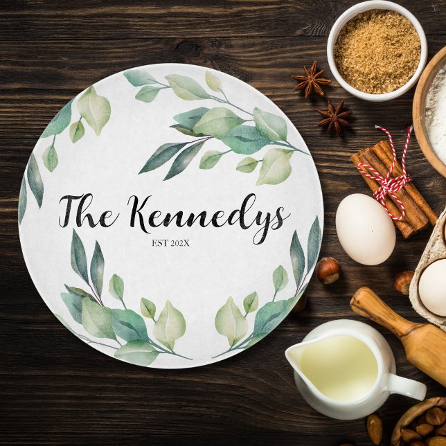 Planche À Découper Nom de famille personnalisé feuillage fleuri de l' (Créateur téléchargé)