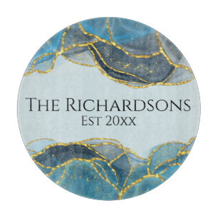 Planche À Découper Nom de l'encre de pierre de l'Agate d'or bleu Abst