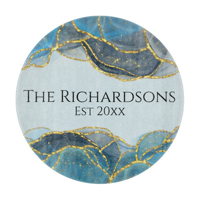 Planche À Découper Nom de l'encre de pierre de l'Agate d'or bleu Abst (Devant)