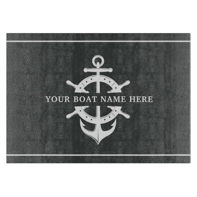 Planche À Découper Nom du bateau moderne Ancre de roue du navire Gris (Devant)