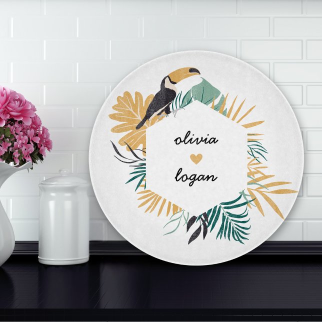 Planche À Découper Nom du couple de toucans tropicaux (Créateur téléchargé)