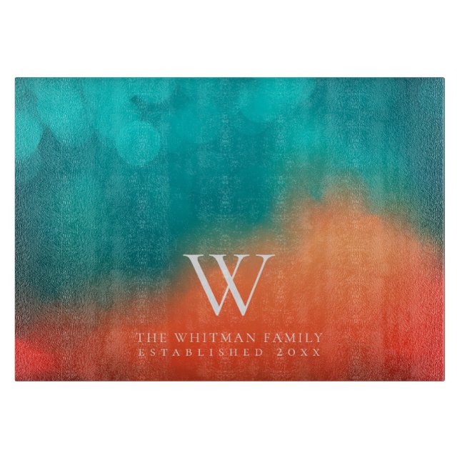 Planche À Découper Nom du monogramme de famille Art Abstrait Turquois (Devant)