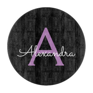 Planche À Découper Nom du monogramme de la fillette à script noir pou