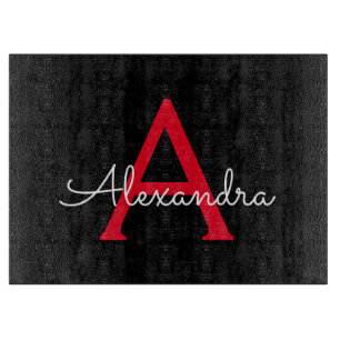 Planche À Découper Nom du monogramme de la fillette de script noir ro