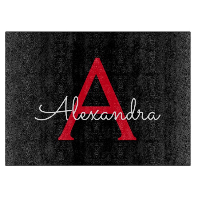 Planche À Découper Nom du monogramme rouge noir de la fille (Devant)