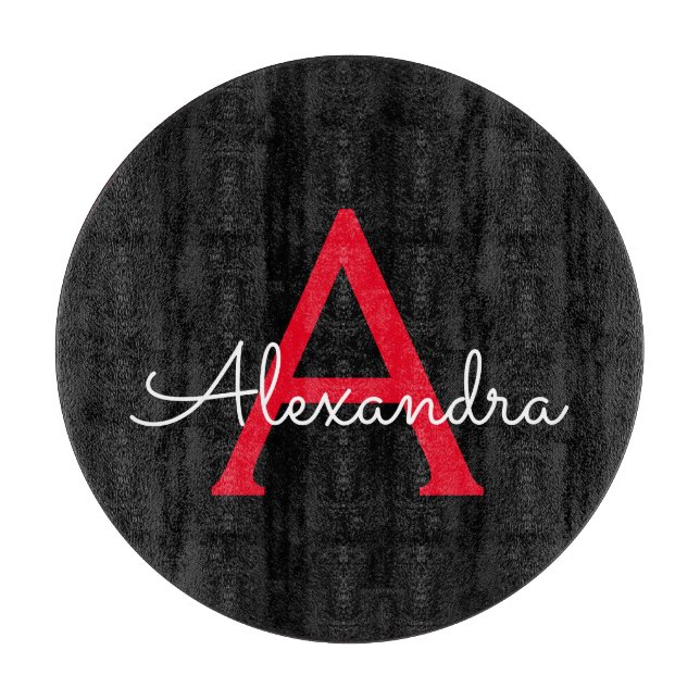 Planche À Découper Nom du monogramme rouge noir de la fille (Devant)