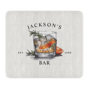 Planche À Découper Nom élégant de cocktail de whisky & année Bar à do