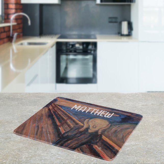 Planche À Découper Nom personnalisé bleu orange peinture The Scream (Créateur téléchargé)