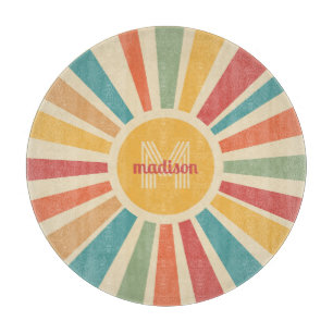 Planche À Découper Nom personnalisé et bandes rétro monogrammes