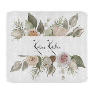 Planche À Découper Nom Personnalisé Floral Glass Cutboard, Flower