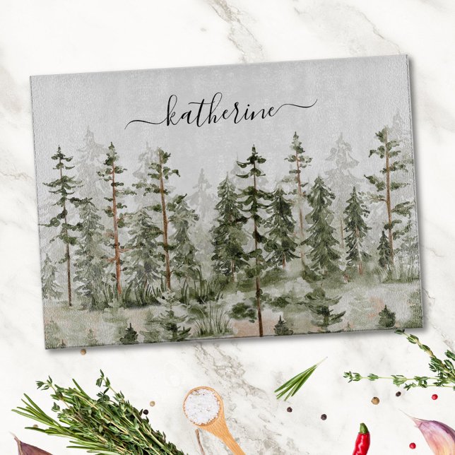 Planche À Découper Nom personnalisé Forêt de pin rustique verte Pinèd (In situ)