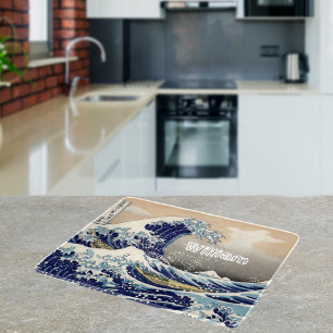 Planche À Découper Nom personnalisé la grande vague marine bleu