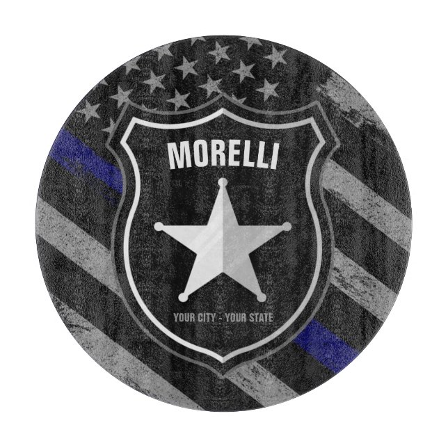 Planche À Découper NOM Personnalisé Officier de police Drapeau du shé (Devant)