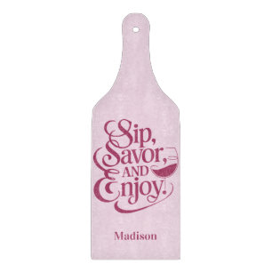 Planche À Découper Nom Personnalisé Sip, Savourer, Savourer Du Vin