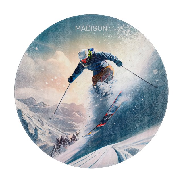 Planche À Découper Nom personnalisé Skier de montagne (Devant)