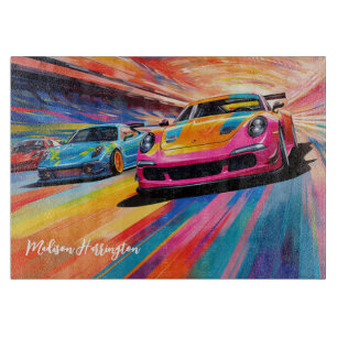 Planche À Découper Nom personnalisé Sportscars colorés