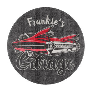 Planche À Découper NOM Rétro Red Caddy Vintage Classic Car Garage