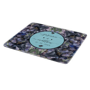 Planche À Découper Noms de Couple de Mariage Floral Noir Lunatique Cl