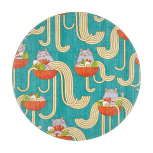 Planche À Découper Noodles Funny Chats Arrière - plan Turquoise