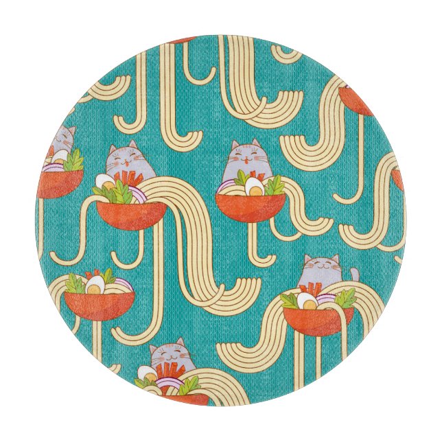 Planche À Découper Noodles Funny Chats Arrière - plan Turquoise (Devant)