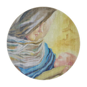 Planche À Découper Notre Dame du Silence tenant le bébé Jésus